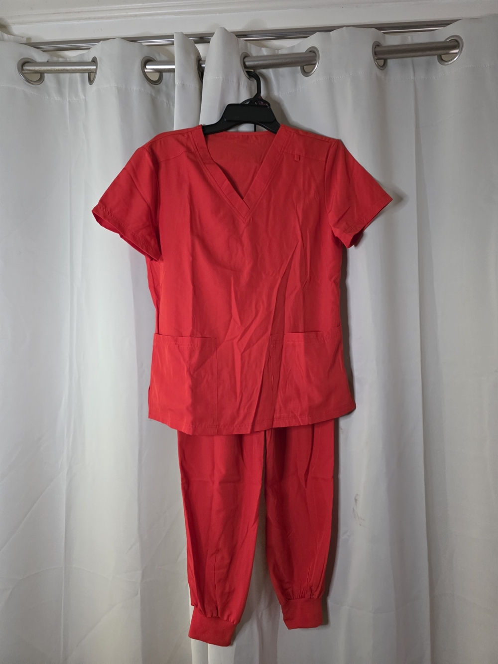 Solid Red Medical Scrub Set - V-Neck Top & Jogger Pants